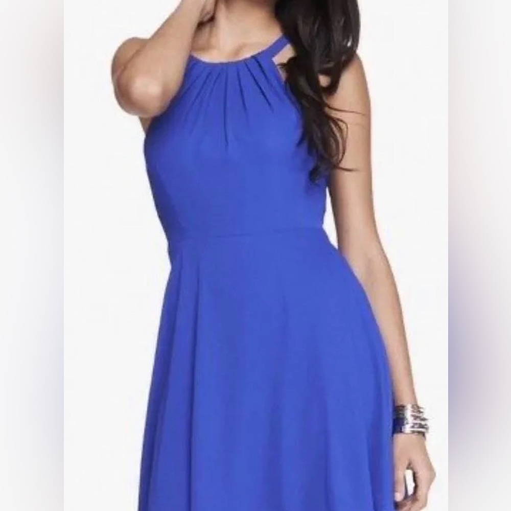 Express fit and flare halter dress with open back, size 2